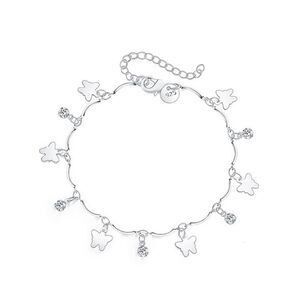 Sterling Silver Plated Crystal Butterfly Chain Bracelet